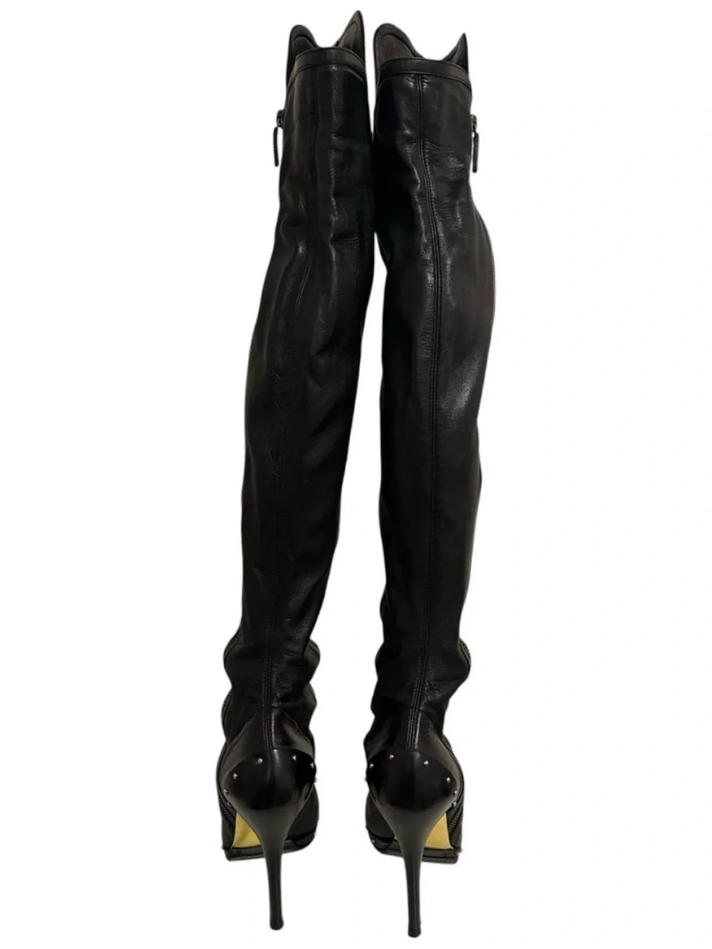 GUCCI TOM FORD FW 2003 Black Nappa Leather Studded OTK Thigh High Boots 37.5
